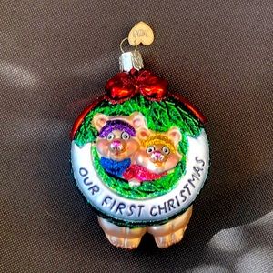 Our First Christmas Glass Tree Ornament Piggy Old World
